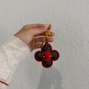 Reworked Louis Vuitton Monogram Flower Keychain - Red & Brown